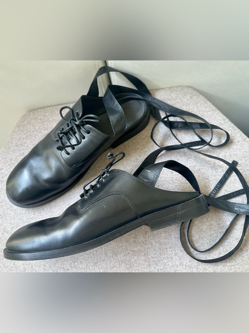 MARSELL rare limited edition black leather oxford/derby mules with ankle ties